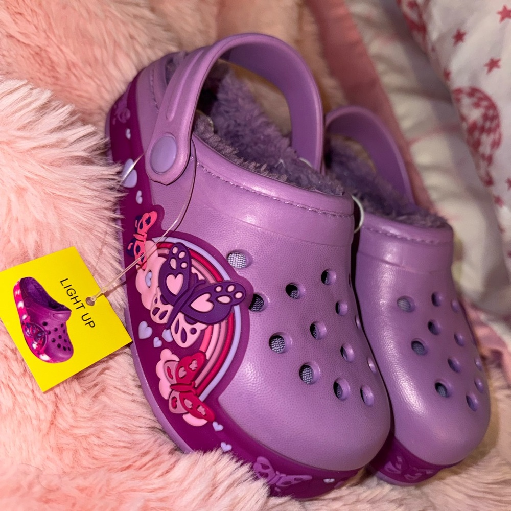 Purple Light-Up Kids Clogs with Butterfly Design